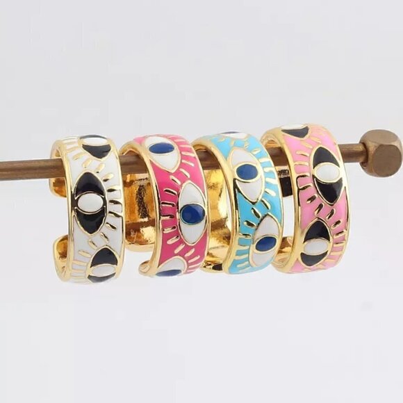 Evil Eye Enamel and Copper Adjustable Ring #1209 PINK - Picture 3 of 13
